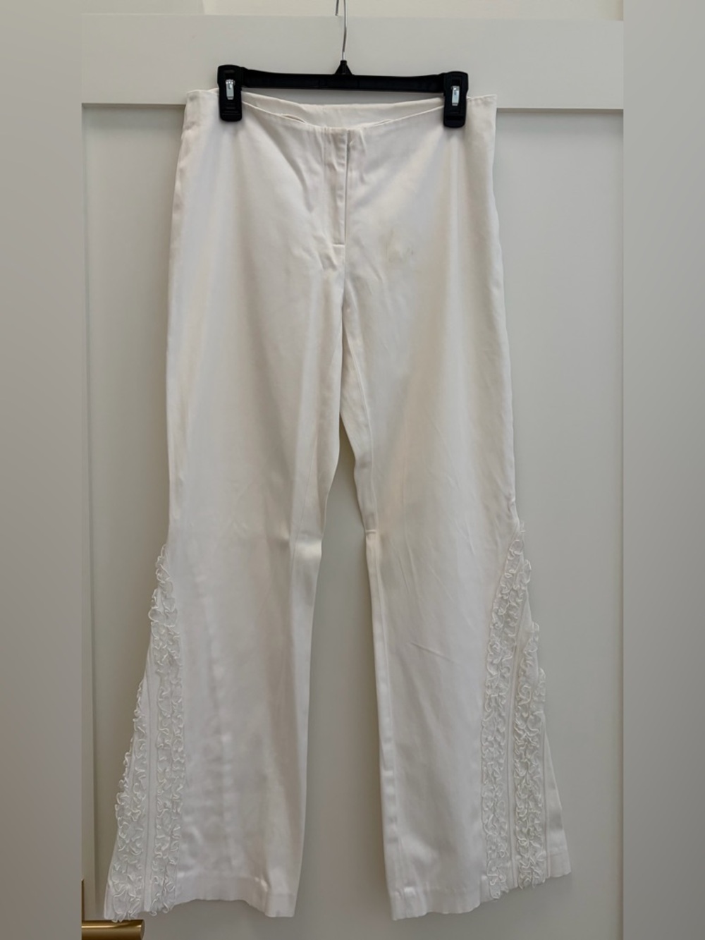 Women's White Embroidered Wide-Leg Pants